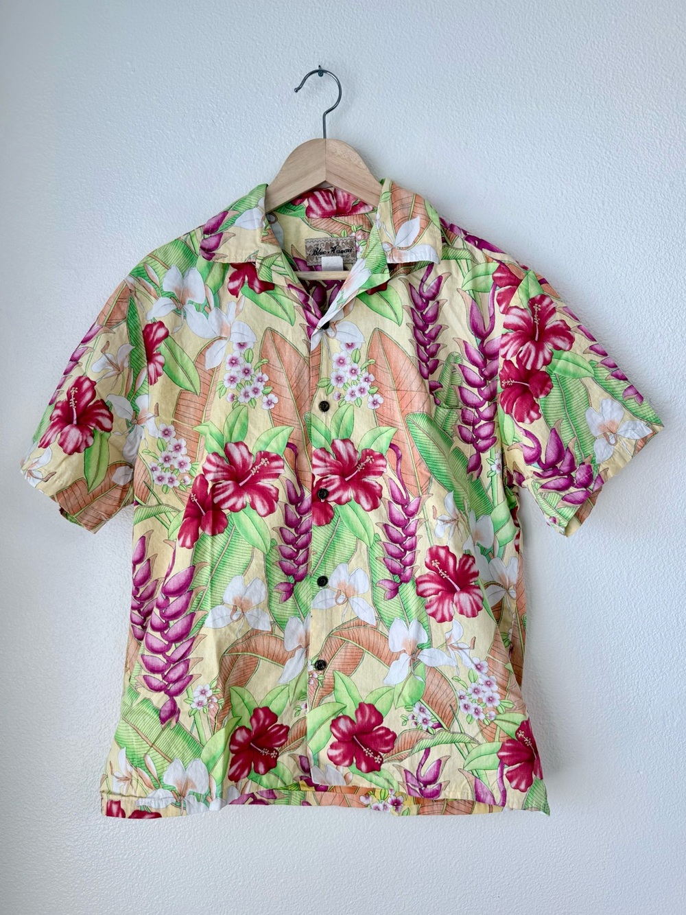 Vintage Blue Hawaii Men’s Cotton Aloha Shirt Reverse Print Hibiscus Tropical L